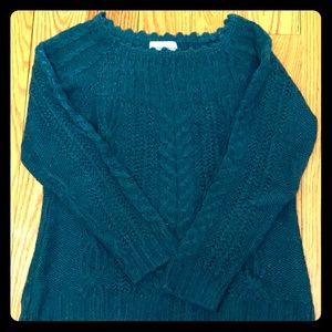 Loose cable knit deep teal scoop neck sweater